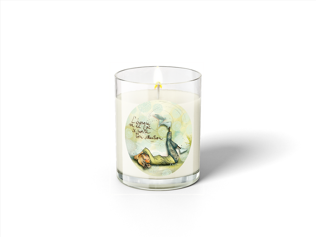 BOU 005 - Grande bougie 280g Mon Amie Luce "L'énergie va là où se porte ton attention"