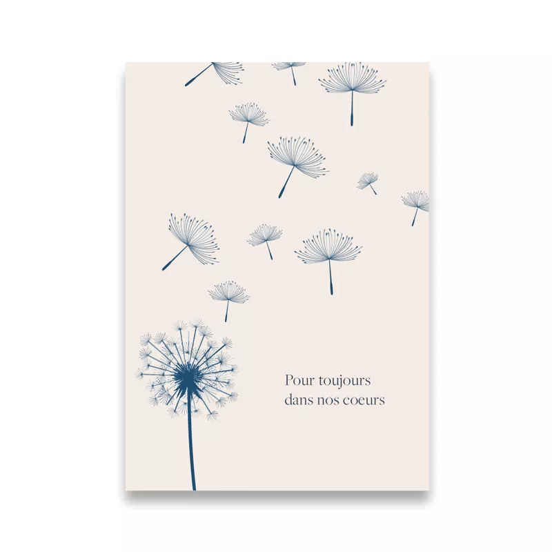 CS 1033 Carte condoléance: Pour toujours dans nos coeurs - rose et fleurs bleues