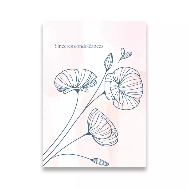 CS 1036 Carte condoléance: Sincères condoléances - rose et blanc avec fleurs