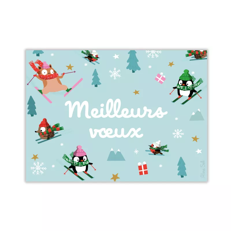 CS 1128 Aline Selli Carte de Noël  H Meilleurs vœux ski