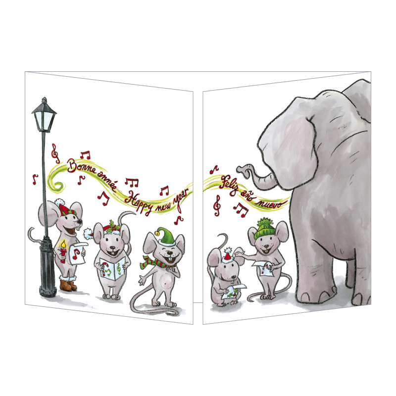 CT 149 Carte Cache-Cache "Happy New Year - Eléphant et souris"
