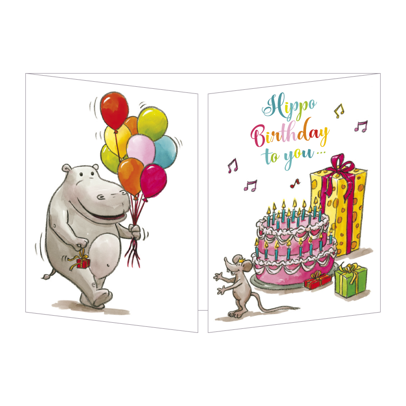 Carte Cache-Cache "L'hippopotame, les ballons et le cadeau"