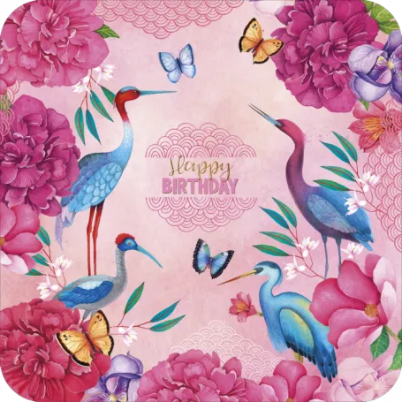 BAR 182 Carte bords arrondis 14x14 Mila "Happy Birthday" oiseau