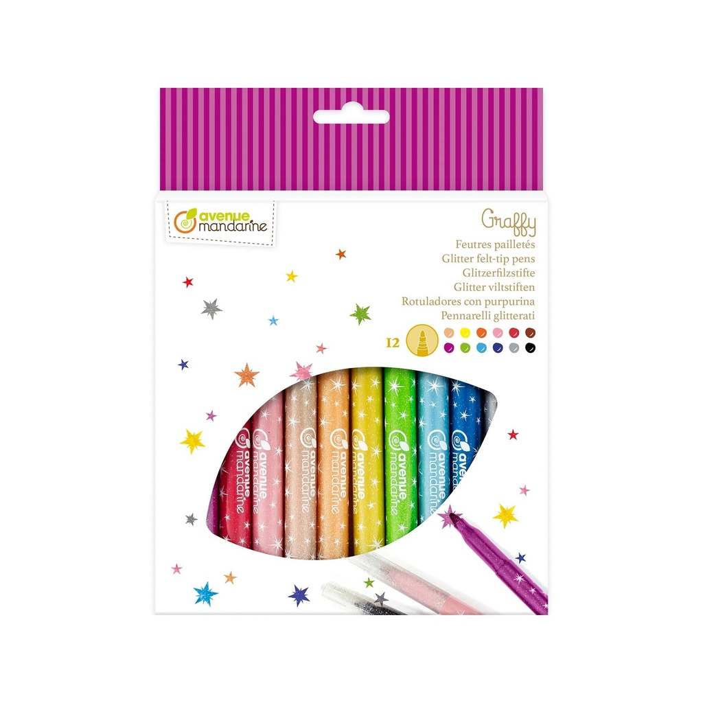 Pochette 12 feutres pailletés