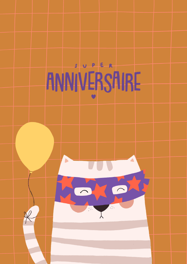 CS 1206 Madame Grizzly carte anniversaire "chat super-héros