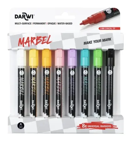 Marbel Set De 8 Marqueurs Universels Pointe Conique Fine 2mm Assortiment Clair