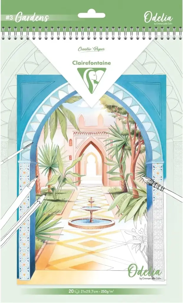 ODELIA, Bloc de coloriage multi-techniques de 20 feuilles A4 250g, Les jardins