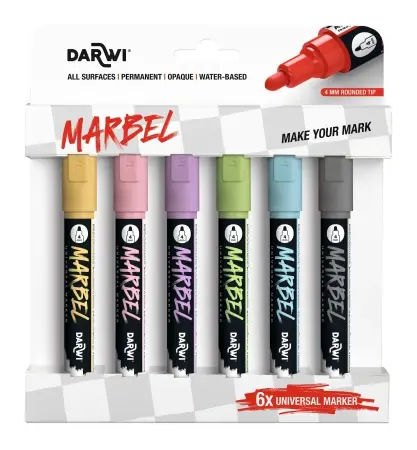 Marbel Set De 6 Marqueurs Universel Pointe Ronde Médium 4mm Assortiment Pastel