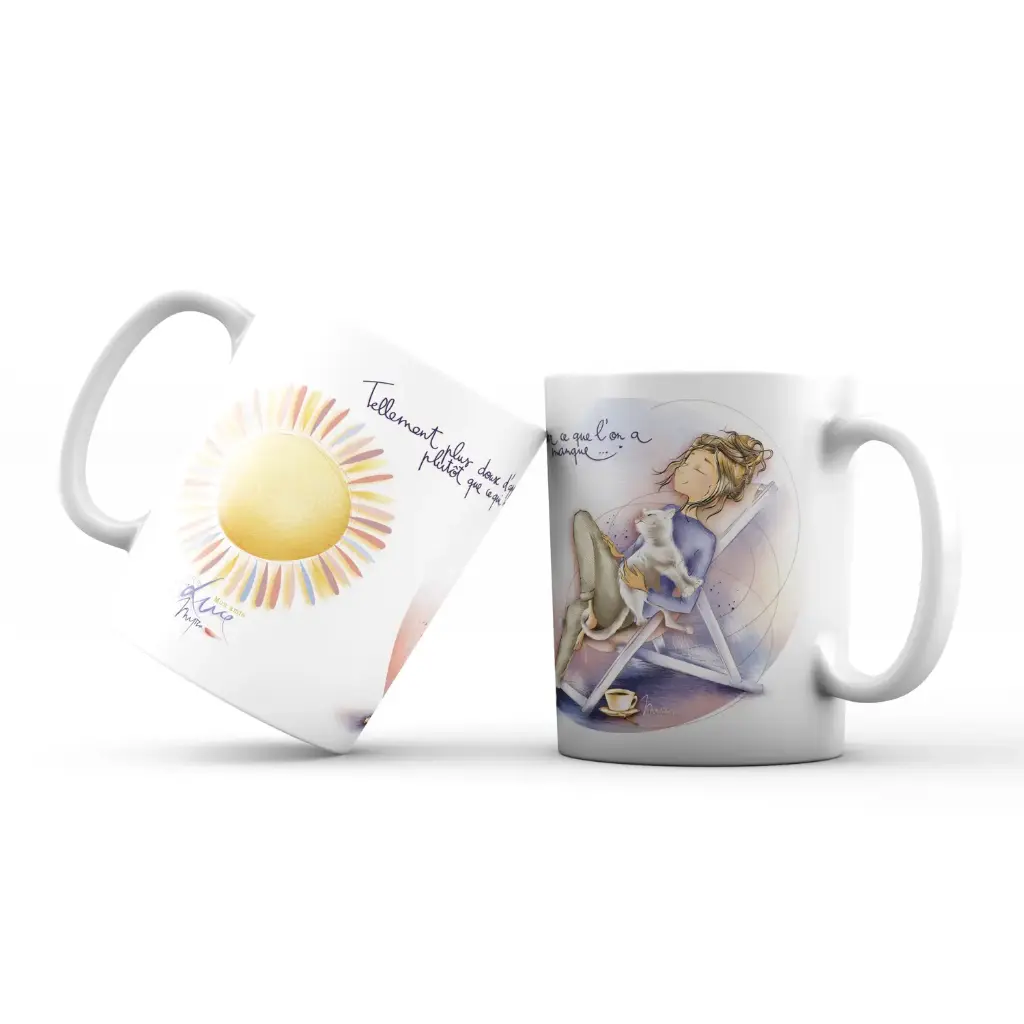 Mug 974 en céramique BRILLANT - émail blanc 250 ml Mon Amie Luce "Tellement plus doux d'apprécier ce que l'on a"