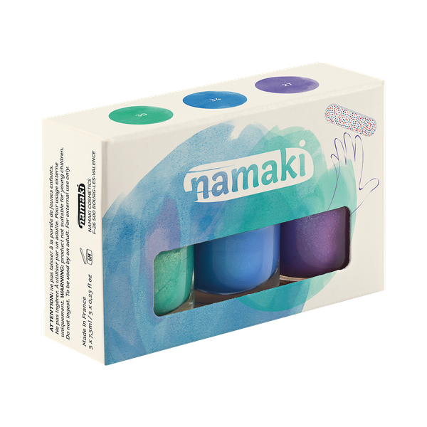 Coffret 3 vernis - Aurore boréale Caraïbes - Bleu électrique - Violet pailleté