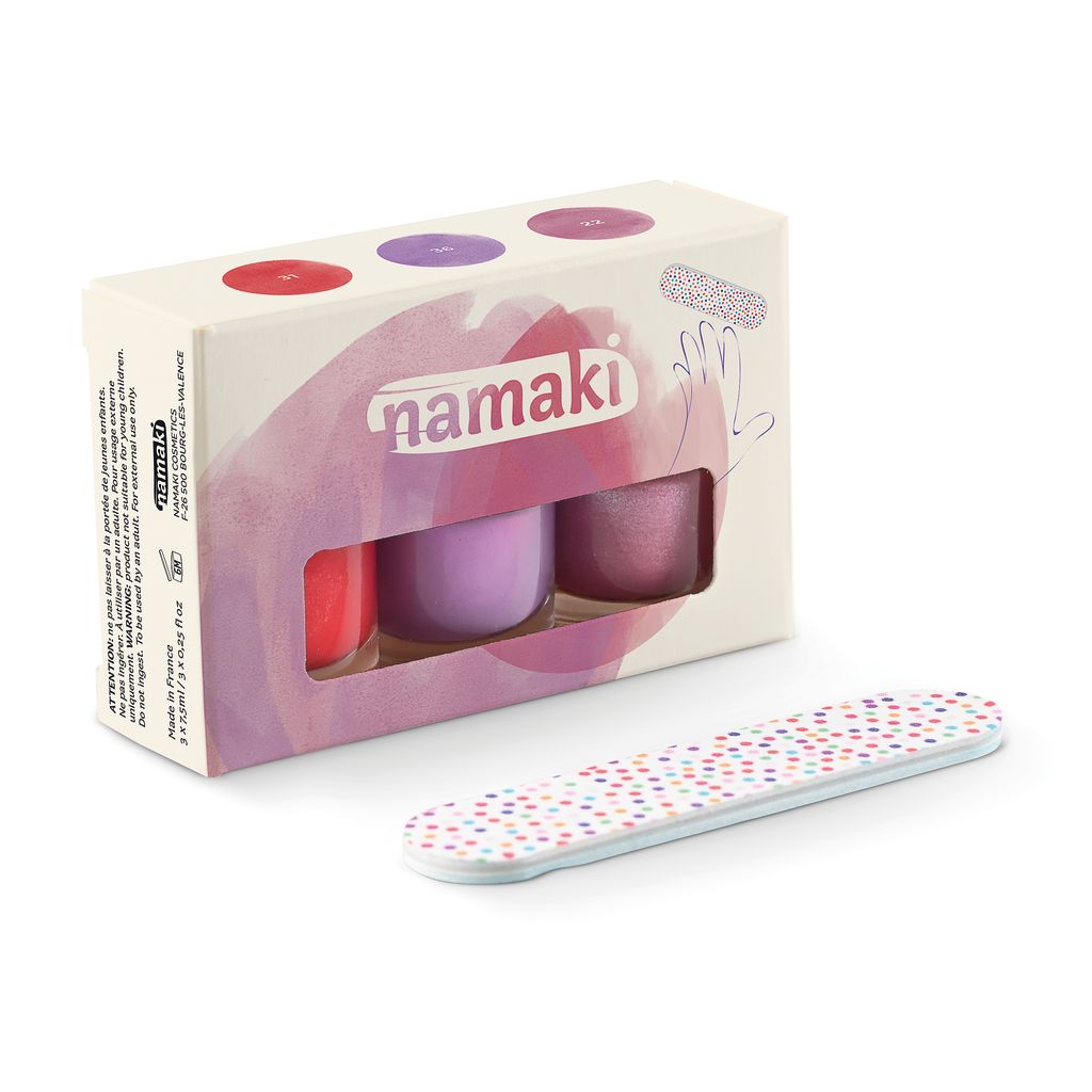 Coffret 3 vernis  - Roses éternelles Griotte - Mauve- Rose pailleté