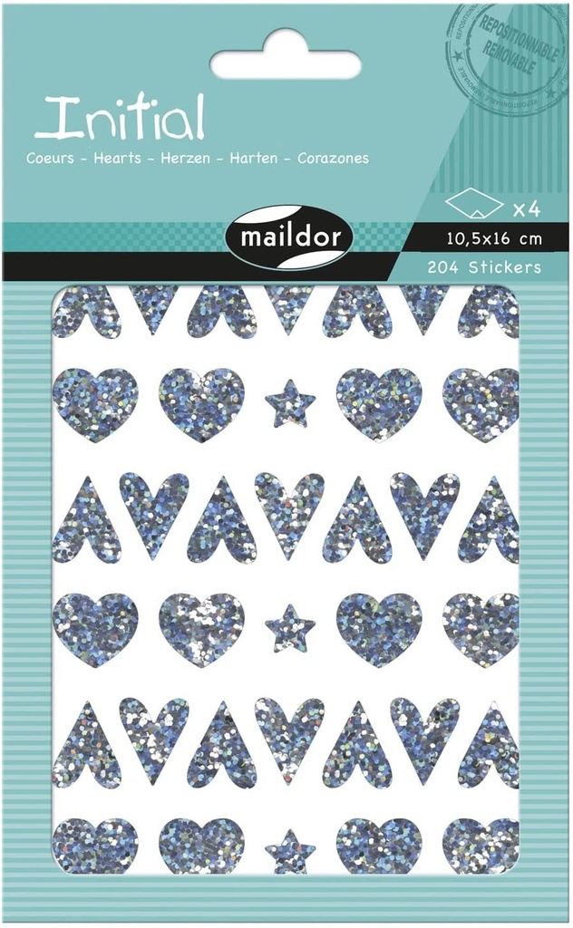 Initial, Sach 4 pl 10,5x16cm, Holographiques, CœursEtoiles