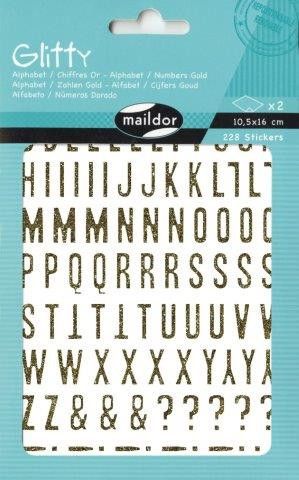 Glitty, Sach 2 pl 10,5x16cm, Alphabet / chiffres, or