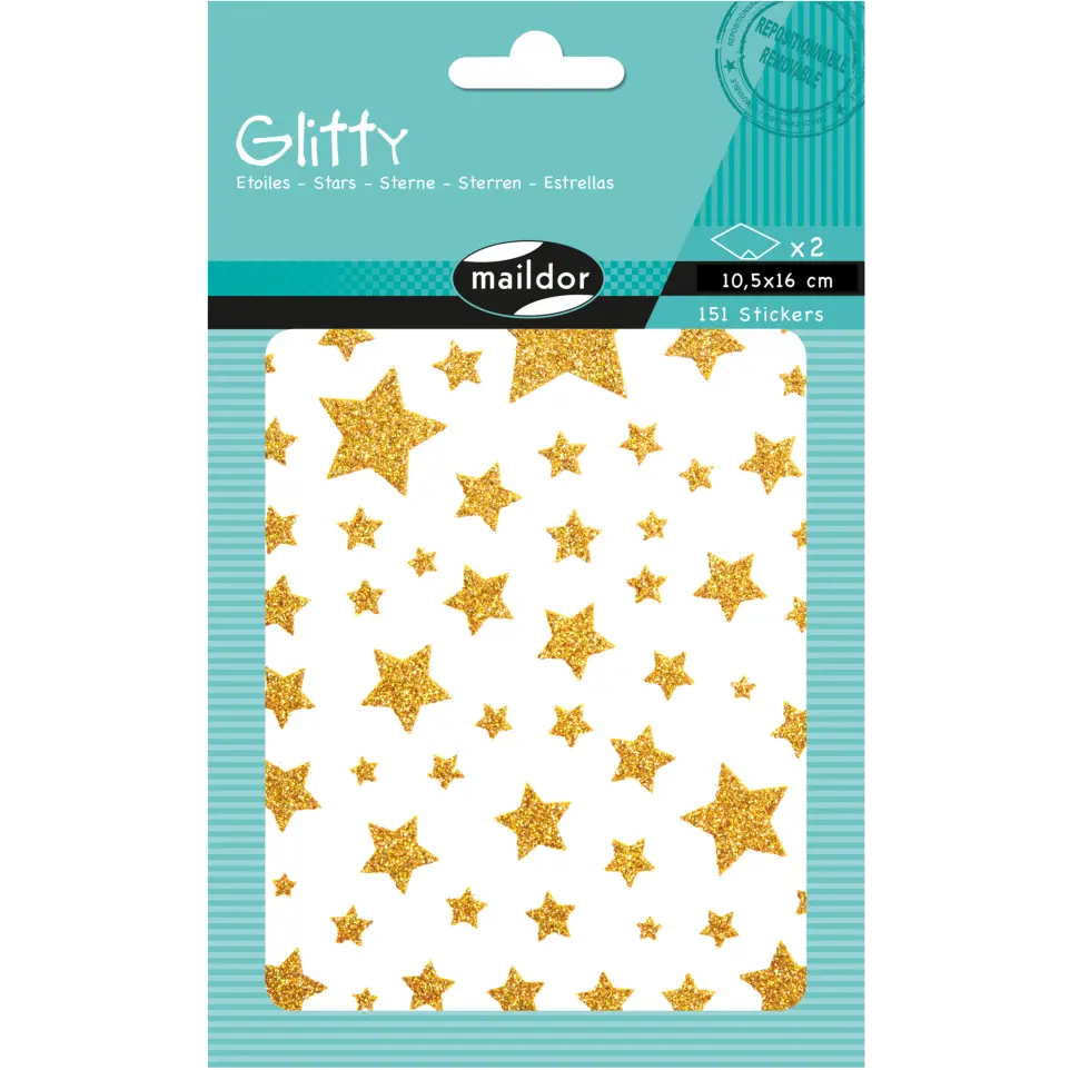 Glitty, Sach 2 pl 10,5x16cm, Etoiles, Rose pâle et or