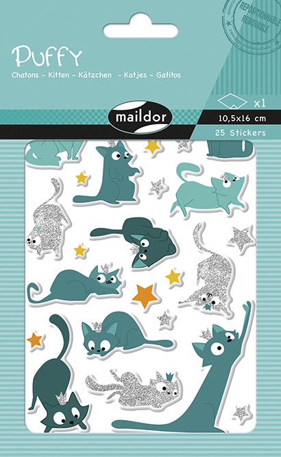 Puffy, Glitter, Kittens,zakje 1 vel