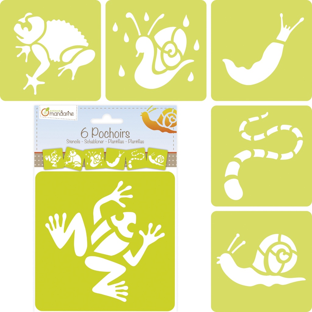 * Set de 6 pochoirs enfants, Animaux de la pluie