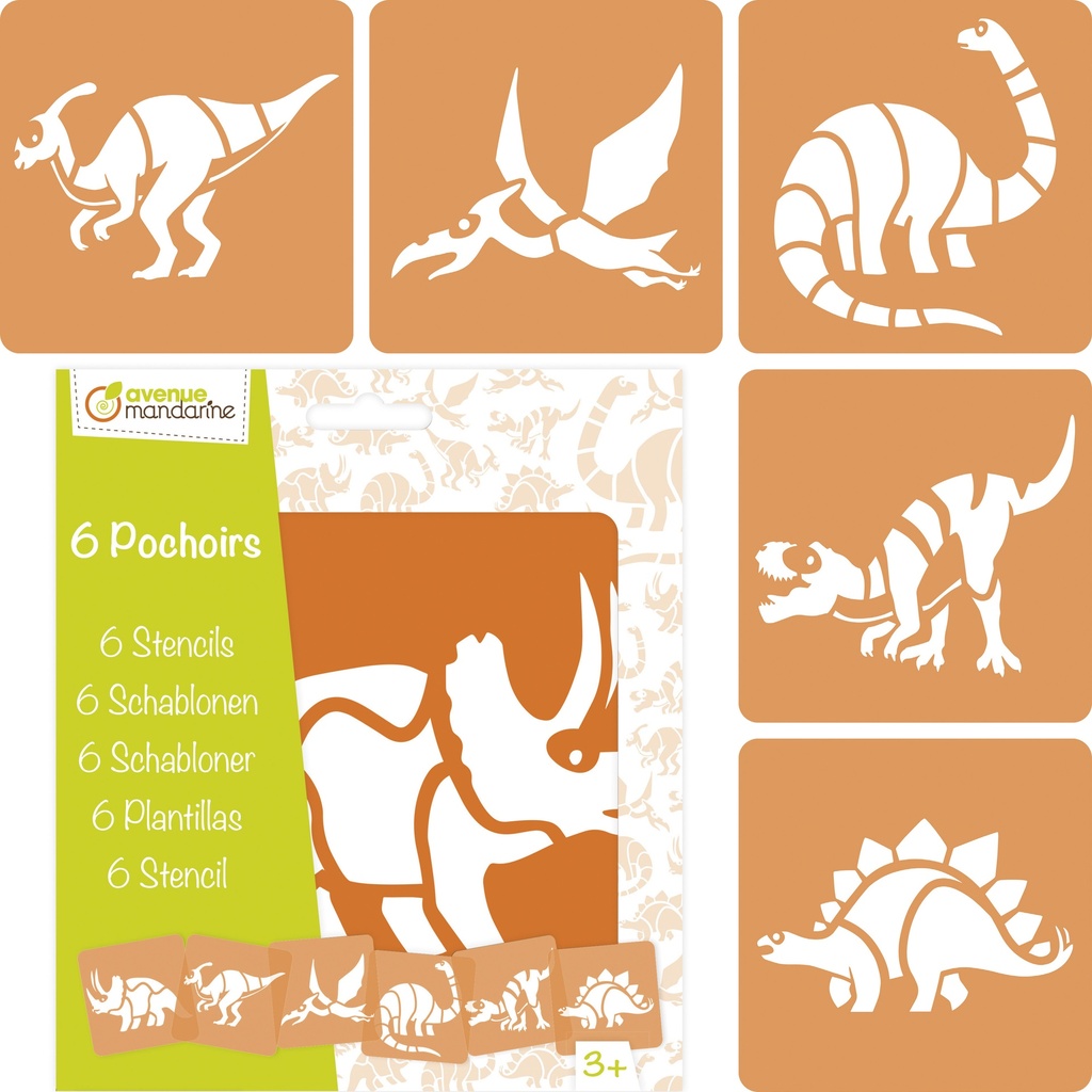 Set de 6 pochoirs enfants, Dinosaures