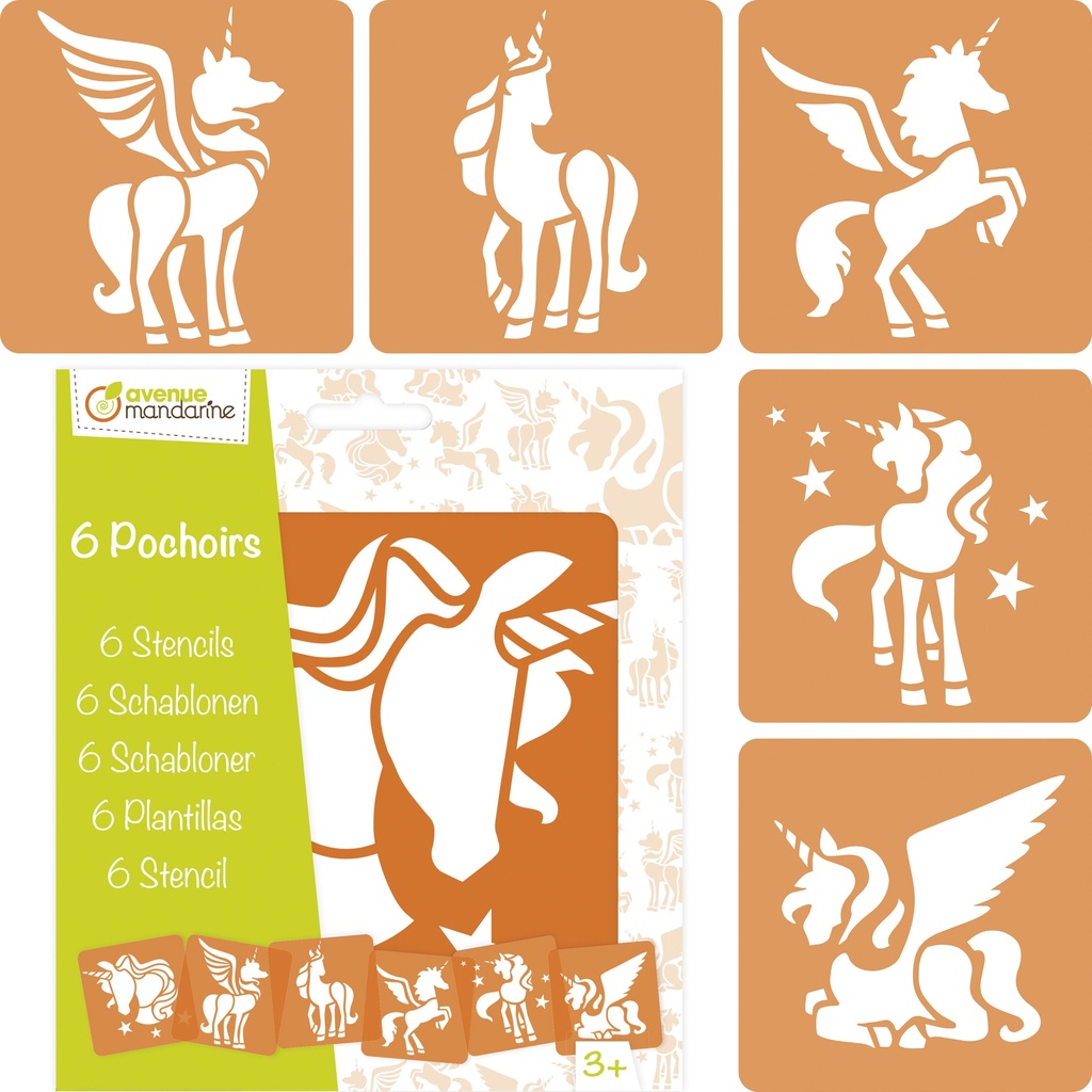 Set 6 Sjablonen 15x15cm Eenhoorn
