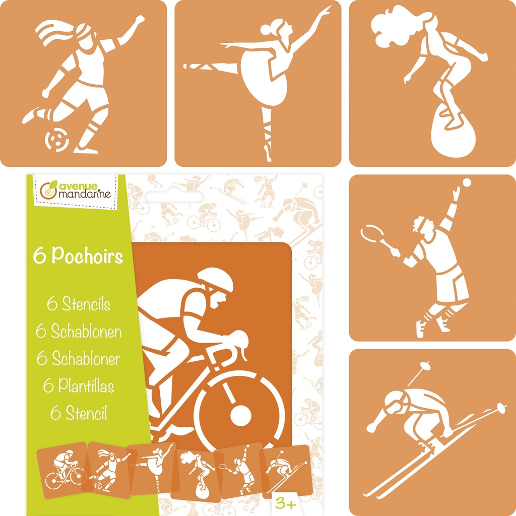 Set de 6 pochoirs enfants, Sports