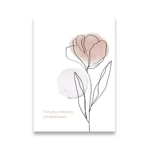 [CS 1034] CS 1034 Carte condoléance: Nos plus sincères condoléances - rose et tache pétale