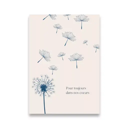 [CS 1033] CS 1033 Carte condoléance: Pour toujours dans nos coeurs - rose et fleurs bleues