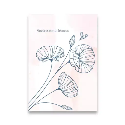 [CS 1036] CS 1036 Carte condoléance: Sincères condoléances - rose et blanc avec fleurs