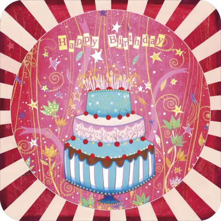 [BAR 186] BAR 186 Carte bords arrondis 14x14 Jehanne Weyman "Happy Birthday" gâteau