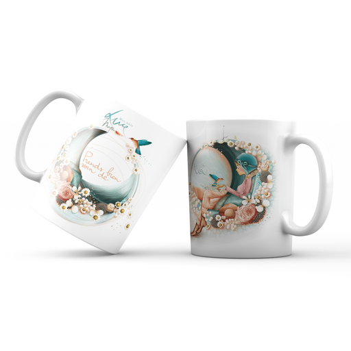 [MUG 960] Mug 960 en céramique BRILLANT  – Émail blanc 250 ml Mon Amie Luce "Prends bien soin de toi"