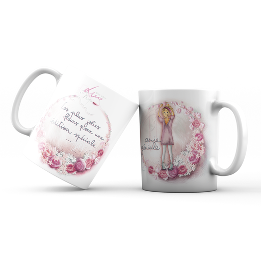 [MUG 962] Mug 962 en céramique BRILLANT - émail blanc 250ml Mon Amie Luce "Les plus jolies fleurs pour une édition spéciale"