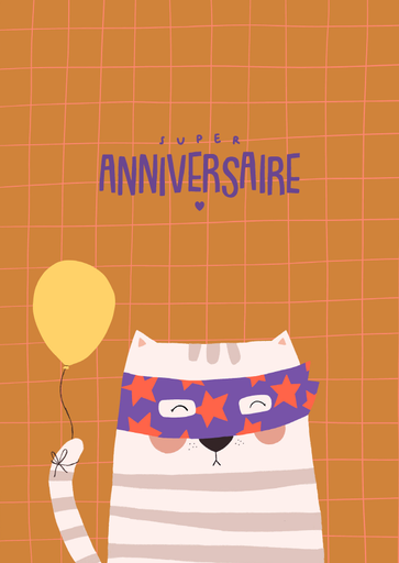 [CS 1206] CS 1206 Madame Grizzly carte anniversaire "chat super-héros
