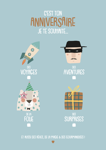 [CS 1207] CS 1207 Madame Grizzly carte anniversaire "à cocher garçon"