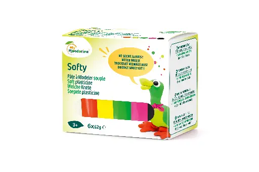 [SO0870006K03C] Softy - Assortiment 6 x 62g pâte à modeler enfant souple, pastel, fluo