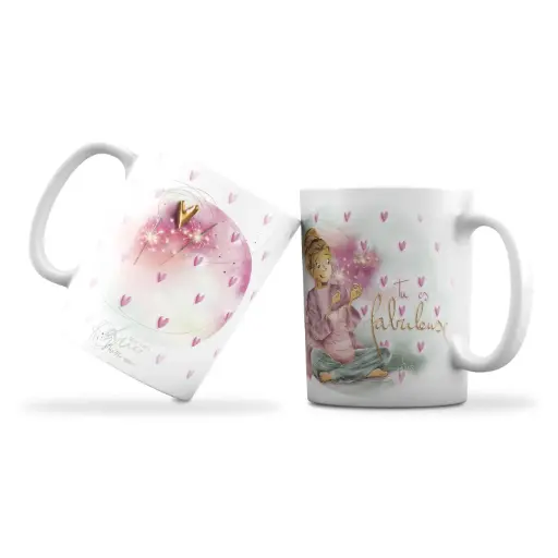 [MUG 965] Mug 965 en céramique MAT - émail blanc 250 ml Mon Amie Luce  "Tu es fabuleuse" coeurs
