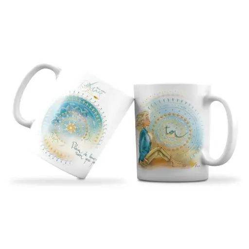 [MUG 969] Mug 969 en céramique MAT - émail blanc 250 ml Mon Amie Luce  "Plein de bonnes ondes rien que pour toi"