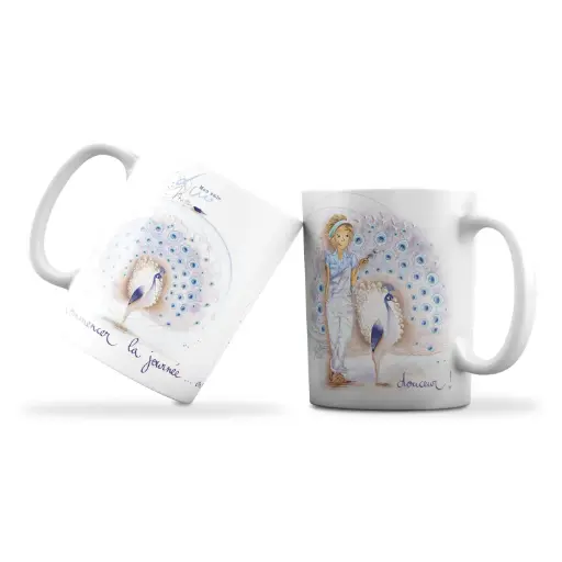 [MUG 970] Mug 970 en céramique MAT - émail blanc 250 m Mon Amie Luce  "Commencer la journée en douceur"