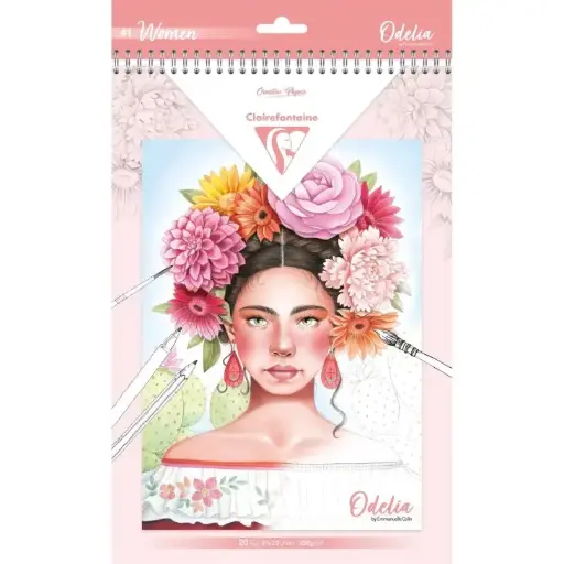 [95741C] ODELIA, Bloc de coloriage multi-techniques de 20 feuilles A4 250g, Les femmes