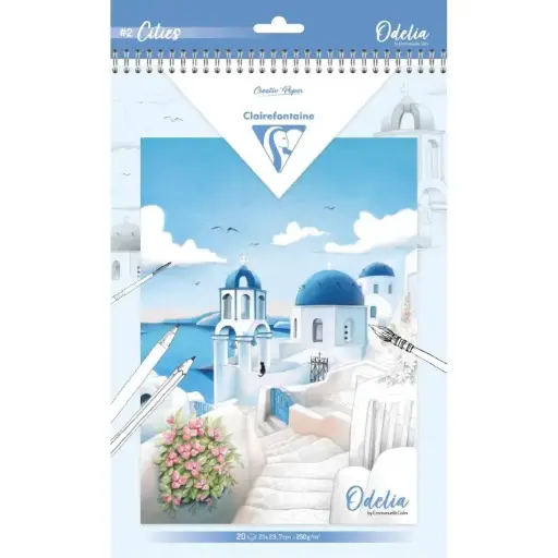 [95742C] ODELIA, Bloc de coloriage multi-techniques de 20 feuilles A4 250g, Les villes