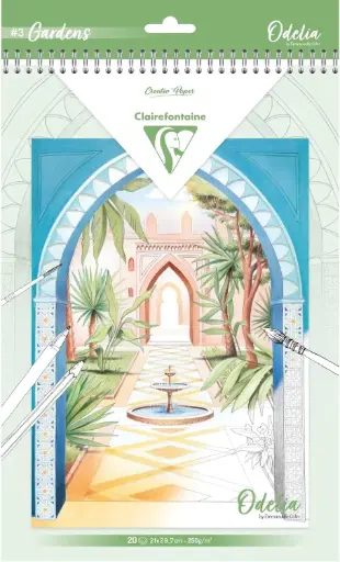 [95743C] ODELIA, Bloc de coloriage multi-techniques de 20 feuilles A4 250g, Les jardins