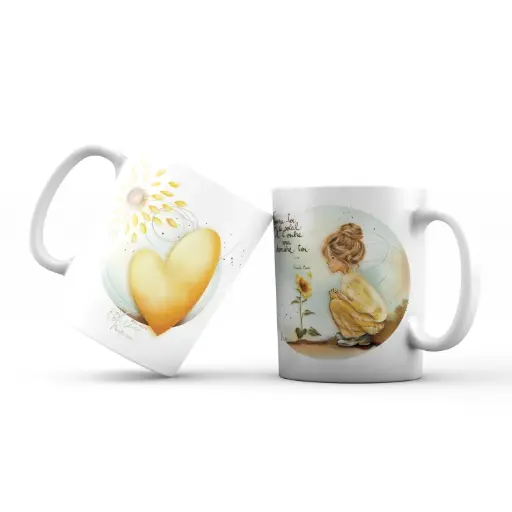 [MUG 982] Mug 982 en céramique BRILLANT - émail blanc 250 ml Mon Amie Luce "Tourne toi vers le soleil …"