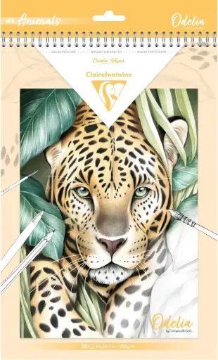 [95744C] ODELIA, Bloc de coloriage multi-techniques de 20 feuilles A4 250g, Les animaux