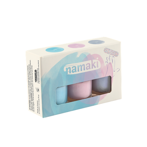 [NA110924] Coffret 3 vernis  - Douceurs givrées Bleu givré - Rose Pâle - Argent bleuté