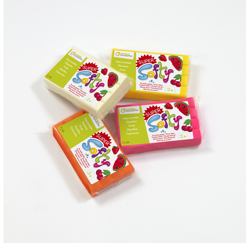 [SO0880004K01C] Lot 4 x Super Softy 350g - Couleurs flashy (rose, blanc, jaune, orange) plasticine