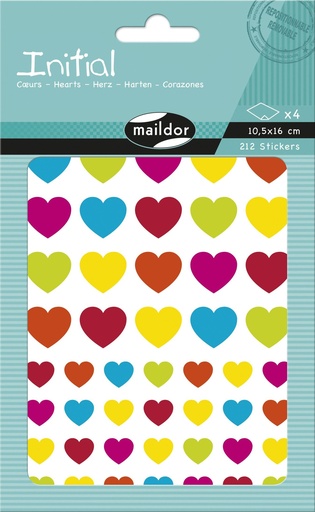 [AE203C] Initial, Sach 4 pl 10,5x16cm, Coeurs Multicolores