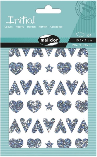 [AE217C] Initial, Sach 4 pl 10,5x16cm, Holographiques, CœursEtoiles
