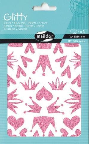 [AE073O] Glitty, Sach 2 pl 10,5x16cm, Cœurs / couronnes, rose