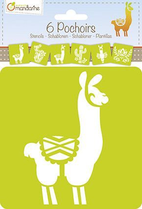 [PO007C] * Set de 6 pochoirs enfants, Lamas/Cactus