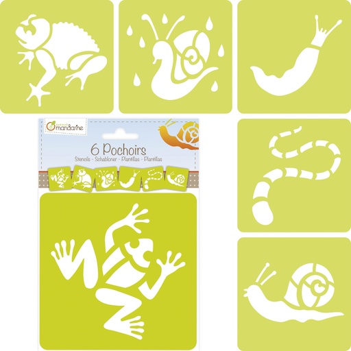 [42444MD] * Set de 6 pochoirs enfants, Animaux de la pluie