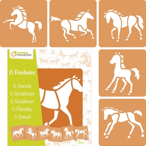 [42644O] Set de 6 pochoirs enfants, Chevaux