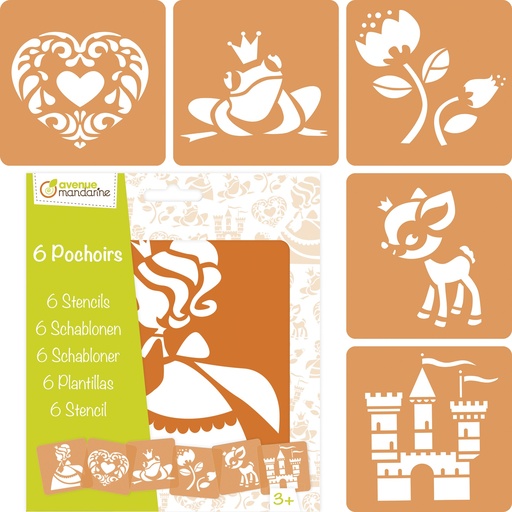 [42836O] Set de 6 pochoirs enfants, Princesses