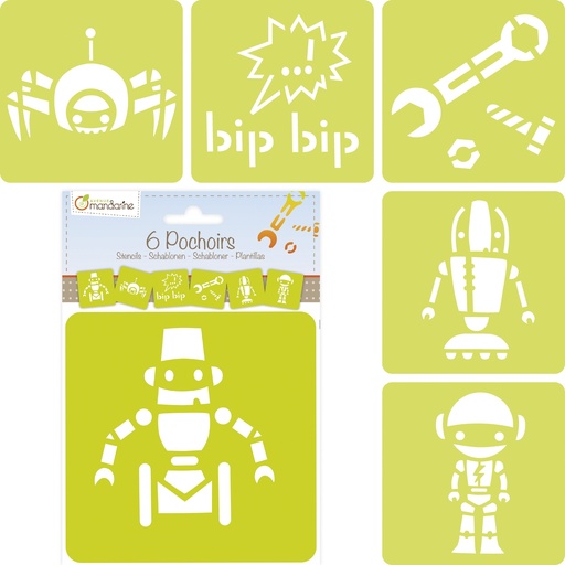 [42841O] Set de 6 pochoirs enfants, Robots